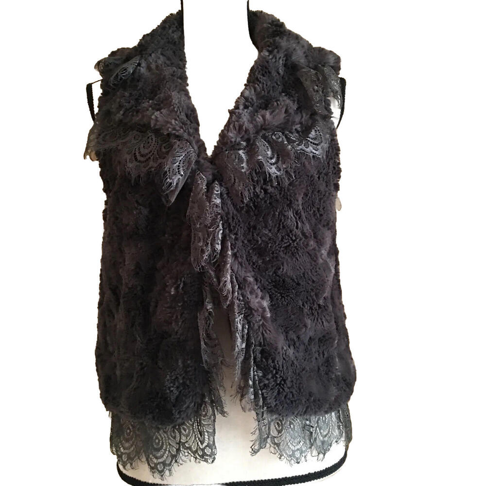 🦺True Grit Dry Goods Vest Grey Size S Small Very Nice! Faux Fur and Lace